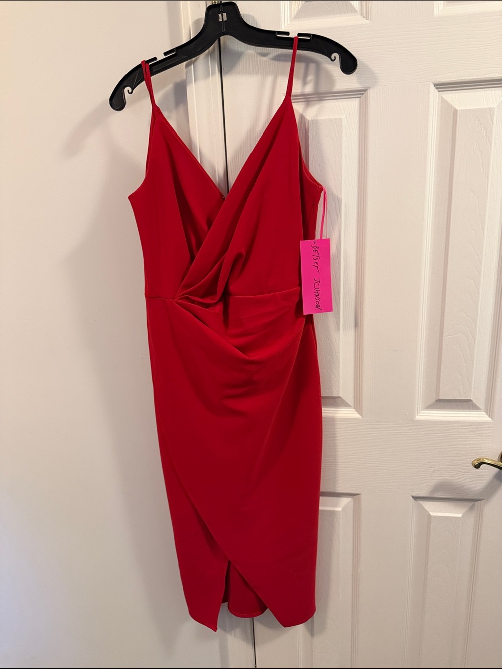 Betsey Johnson Red Draped V-Neck Spaghetti Strap Midi Dress